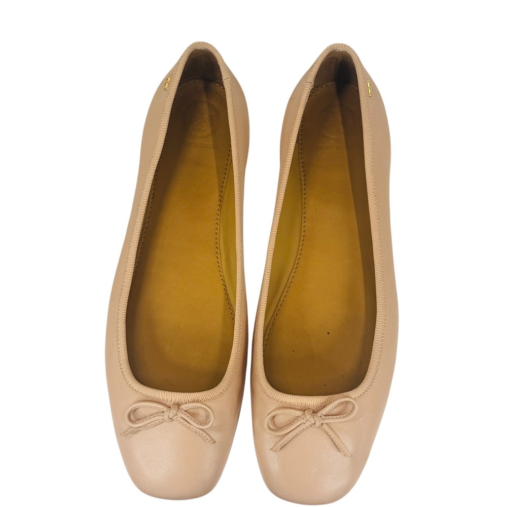 Tory Burch Minnie Travel Ballet Flats Womens 9 Pink Leather Bow Classic Designer